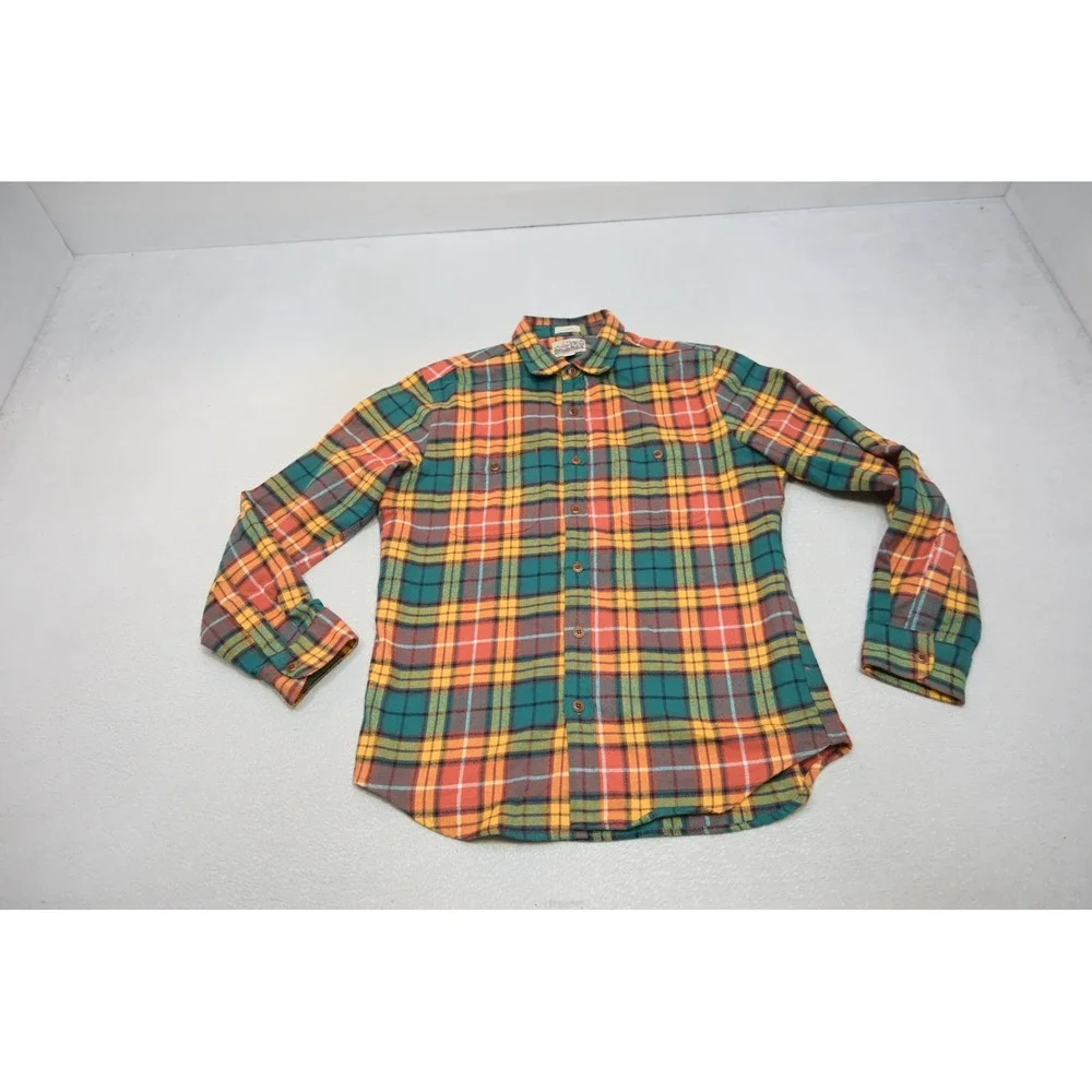 J. Crew Flannel Shirt Mens Medium Multi-Color Plaid Double Brushed Cotton EUC